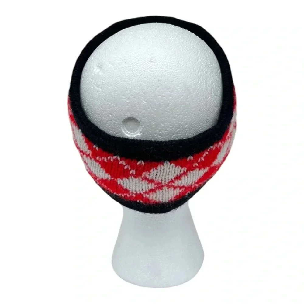 Vintage Knit Reversible Headband Blue Red and White Unisex Ski Snowboarding Snow